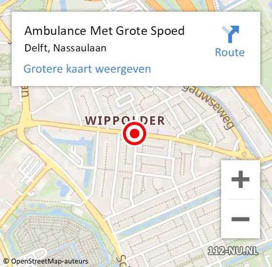 Locatie op kaart van de 112 melding: Ambulance Met Grote Spoed Naar Delft, Nassaulaan op 21 augustus 2018 22:46