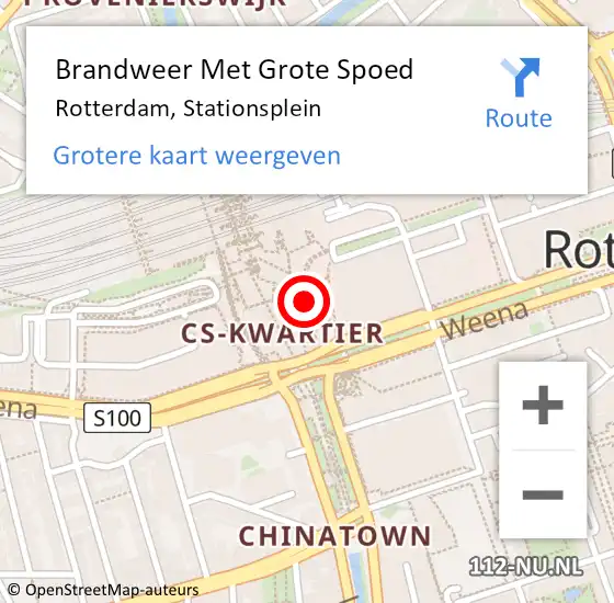 Locatie op kaart van de 112 melding: Brandweer Met Grote Spoed Naar Rotterdam, Stationsplein op 21 augustus 2018 22:54