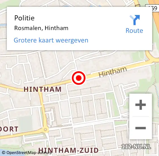 Locatie op kaart van de 112 melding: Politie Rosmalen, Hintham op 21 augustus 2018 23:22