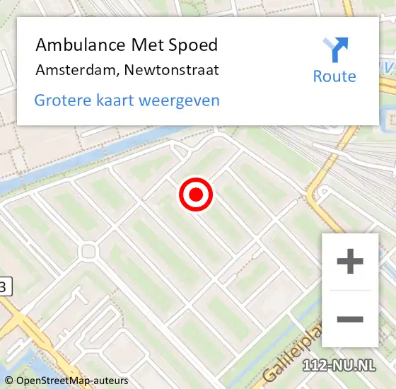 Locatie op kaart van de 112 melding: Ambulance Met Spoed Naar Amsterdam, Newtonstraat op 21 augustus 2018 23:37
