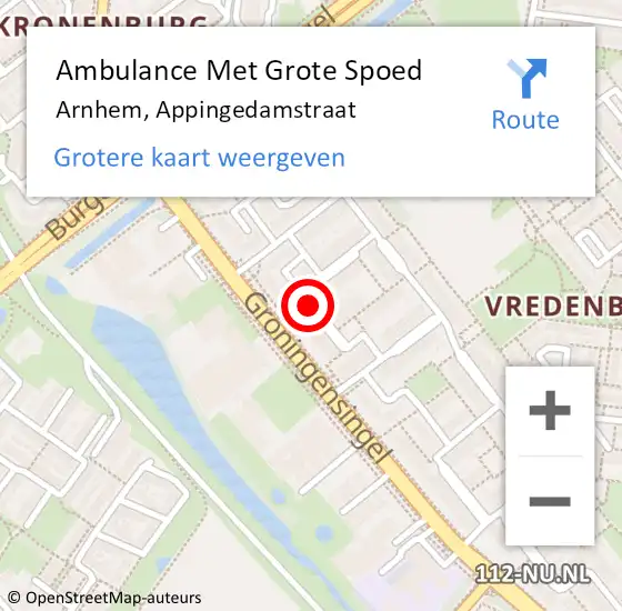 Locatie op kaart van de 112 melding: Ambulance Met Grote Spoed Naar Arnhem, Appingedamstraat op 21 augustus 2018 23:45