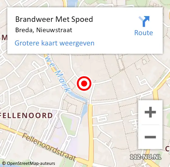 Locatie op kaart van de 112 melding: Brandweer Met Spoed Naar Breda, Nieuwstraat op 22 augustus 2018 00:41