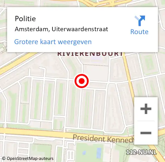 Locatie op kaart van de 112 melding: Politie Amsterdam, Uiterwaardenstraat op 22 augustus 2018 00:49