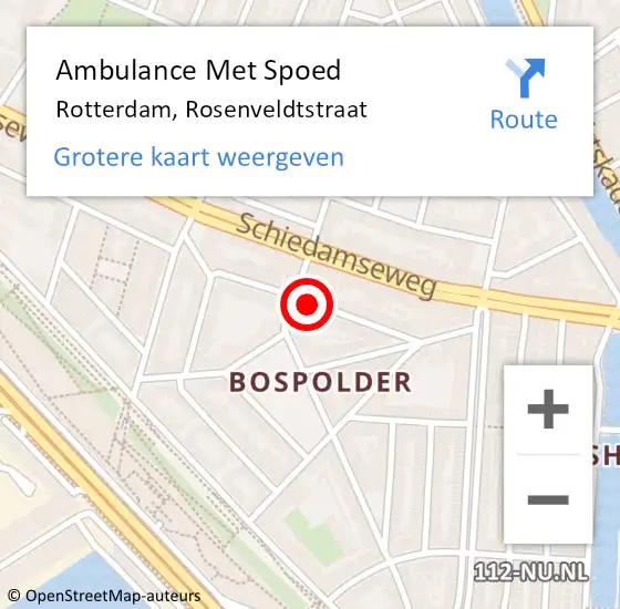 Locatie op kaart van de 112 melding: Ambulance Met Spoed Naar Rotterdam, Rosenveldtstraat op 22 augustus 2018 02:19