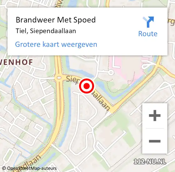 Locatie op kaart van de 112 melding: Brandweer Met Spoed Naar Tiel, Siependaallaan op 22 augustus 2018 02:53
