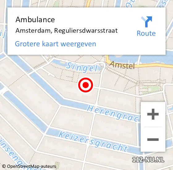 Locatie op kaart van de 112 melding: Ambulance Amsterdam, Reguliersdwarsstraat op 22 augustus 2018 03:04
