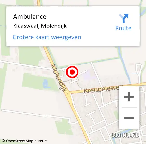 Locatie op kaart van de 112 melding: Ambulance Klaaswaal, Molendijk op 22 augustus 2018 03:04