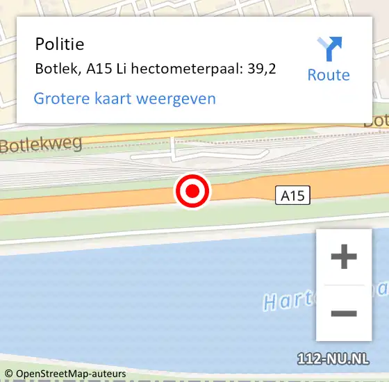 Locatie op kaart van de 112 melding: Politie Botlek, A15 Re hectometerpaal: 46,5 op 22 augustus 2018 03:40