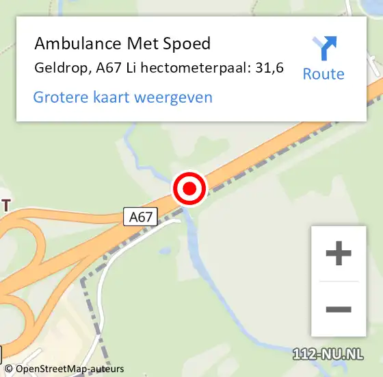 Locatie op kaart van de 112 melding: Ambulance Met Spoed Naar Geldrop, A67 Re hectometerpaal: 30,1 op 22 augustus 2018 07:54