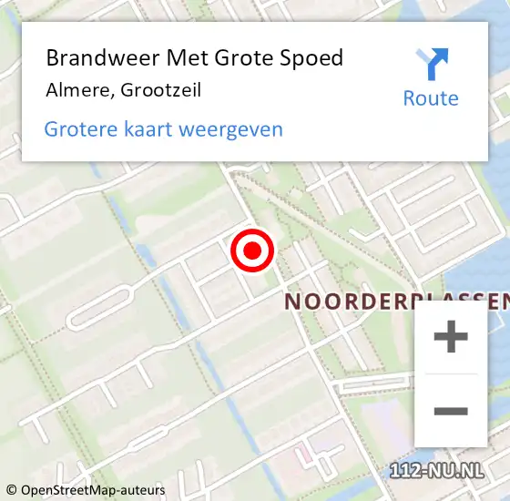 Locatie op kaart van de 112 melding: Brandweer Met Grote Spoed Naar Almere, Grootzeil op 22 augustus 2018 09:39