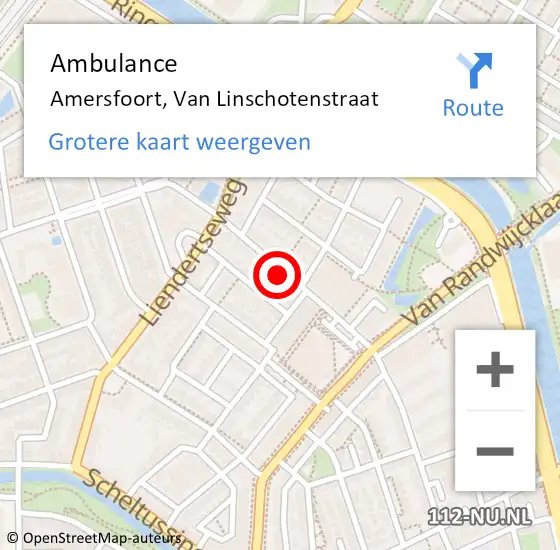 Locatie op kaart van de 112 melding: Ambulance Amersfoort, Van Linschotenstraat op 22 augustus 2018 11:20