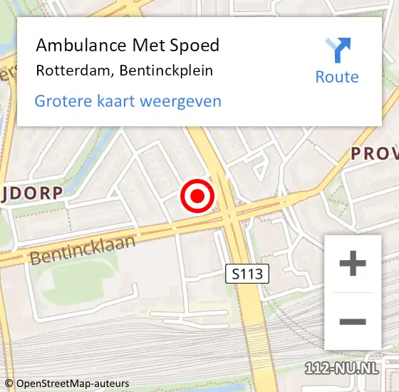 Locatie op kaart van de 112 melding: Ambulance Met Spoed Naar Rotterdam, Bentinckplein op 22 augustus 2018 12:24