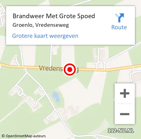 Locatie op kaart van de 112 melding: Brandweer Met Grote Spoed Naar Groenlo, Vredenseweg op 22 augustus 2018 13:15