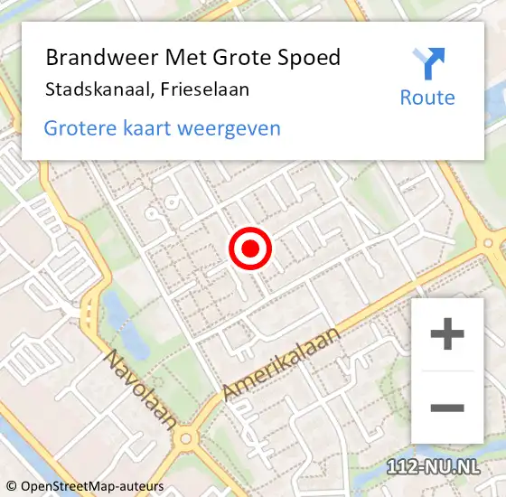 Locatie op kaart van de 112 melding: Brandweer Met Grote Spoed Naar Stadskanaal, Frieselaan op 22 augustus 2018 15:11