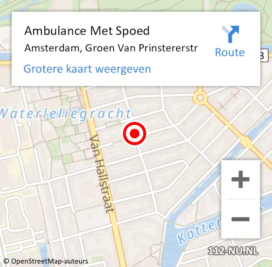 Locatie op kaart van de 112 melding: Ambulance Met Spoed Naar Amsterdam, Groen van Prinstererstr op 22 augustus 2018 19:40