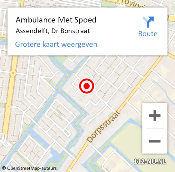 Locatie op kaart van de 112 melding: Ambulance Met Spoed Naar Assendelft, Dr Bonstraat op 22 augustus 2018 20:06