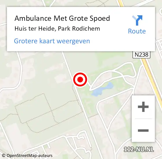 Locatie op kaart van de 112 melding: Ambulance Met Grote Spoed Naar Huis ter Heide, Park Rodichem op 22 augustus 2018 21:21