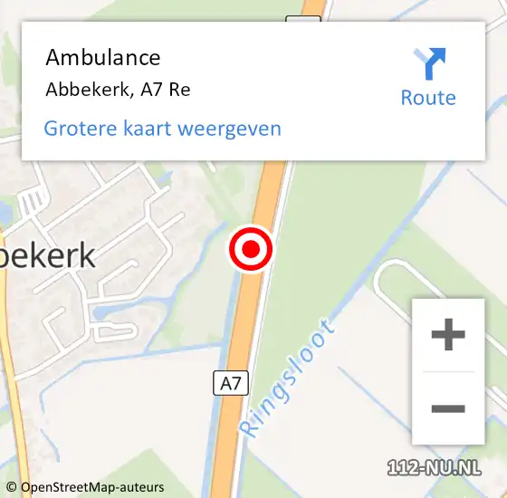 Locatie op kaart van de 112 melding: Ambulance Abbekerk, A7 Re op 22 augustus 2018 22:38