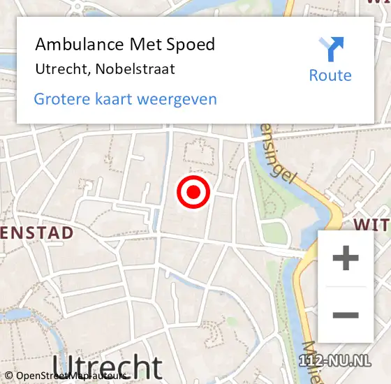 Locatie op kaart van de 112 melding: Ambulance Met Spoed Naar Utrecht, Nobelstraat op 23 augustus 2018 03:05