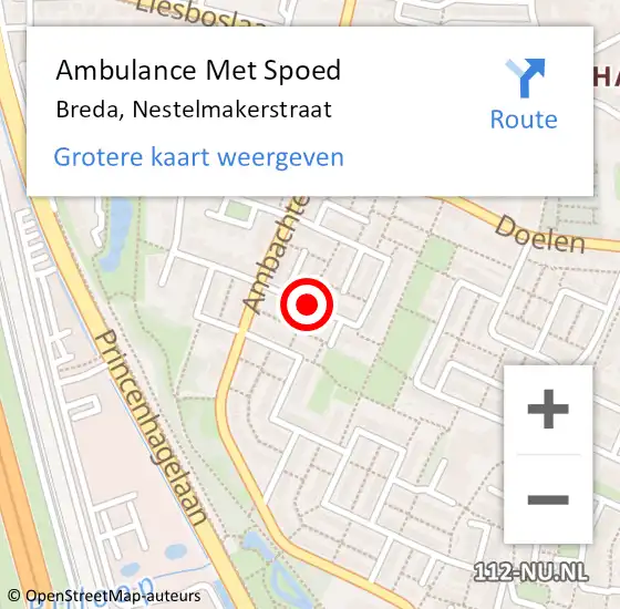 Locatie op kaart van de 112 melding: Ambulance Met Spoed Naar Breda, Nestelmakerstraat op 23 augustus 2018 03:55