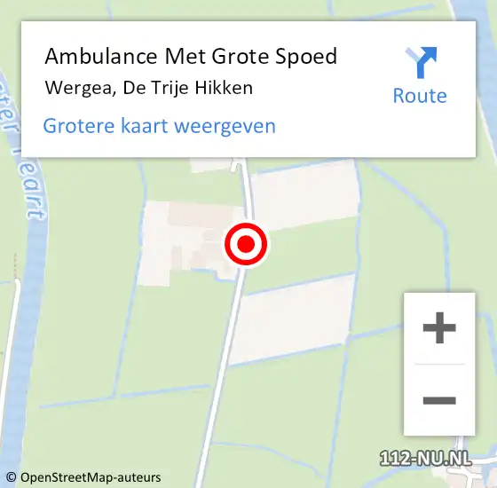 Locatie op kaart van de 112 melding: Ambulance Met Grote Spoed Naar Wergea, De Trije Hikken op 23 augustus 2018 11:24