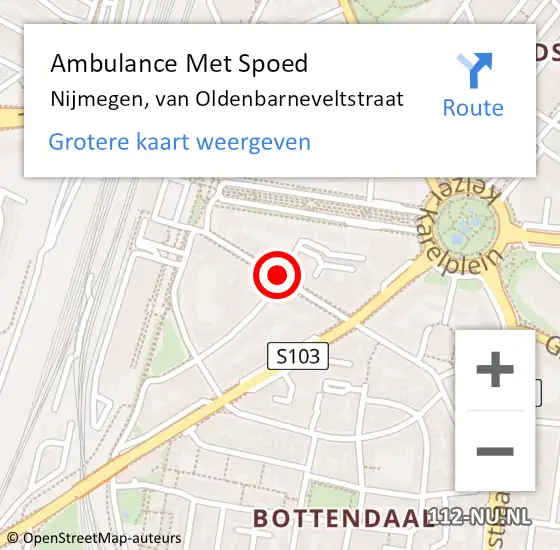 Locatie op kaart van de 112 melding: Ambulance Met Spoed Naar Nijmegen, van Oldenbarneveltstraat op 23 augustus 2018 19:41