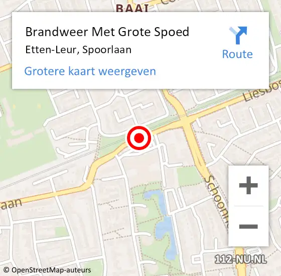 Locatie op kaart van de 112 melding: Brandweer Met Grote Spoed Naar Etten-Leur, Spoorlaan op 24 augustus 2018 07:51