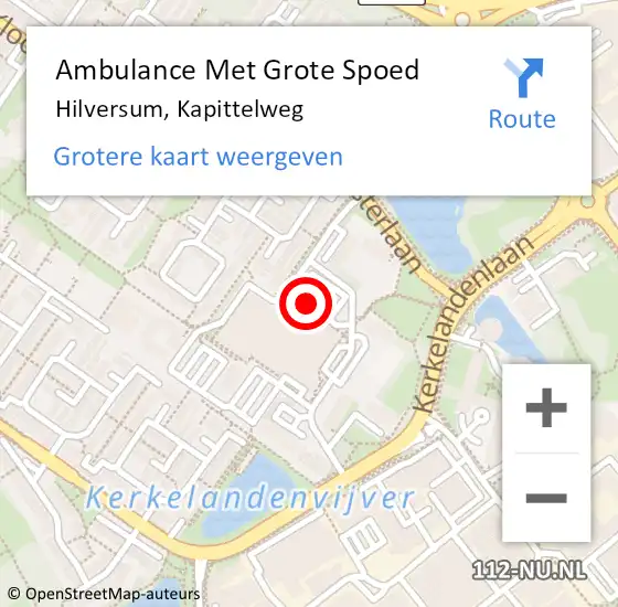 Locatie op kaart van de 112 melding: Ambulance Met Grote Spoed Naar Hilversum, Kapittelweg op 24 augustus 2018 12:31