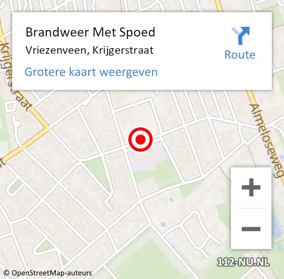Locatie op kaart van de 112 melding: Brandweer Met Spoed Naar Vriezenveen, Krijgerstraat op 24 augustus 2018 17:38