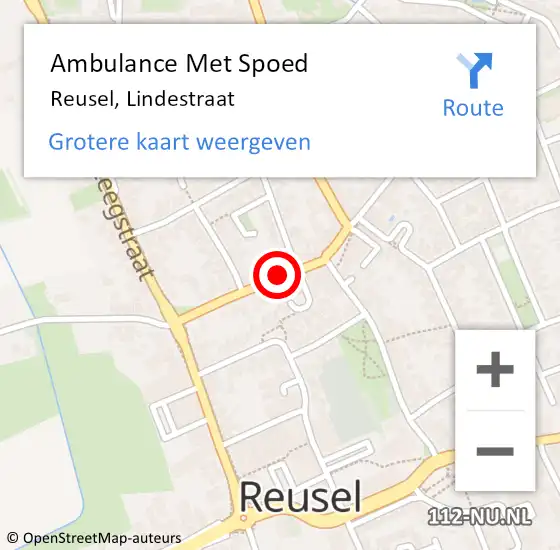 Locatie op kaart van de 112 melding: Ambulance Met Spoed Naar Reusel, Lindestraat op 24 augustus 2018 21:54