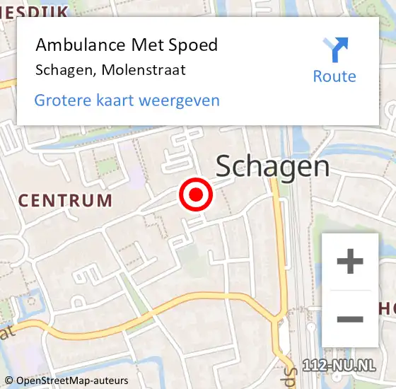 Locatie op kaart van de 112 melding: Ambulance Met Spoed Naar Schagen, Molenstraat op 25 augustus 2018 01:59