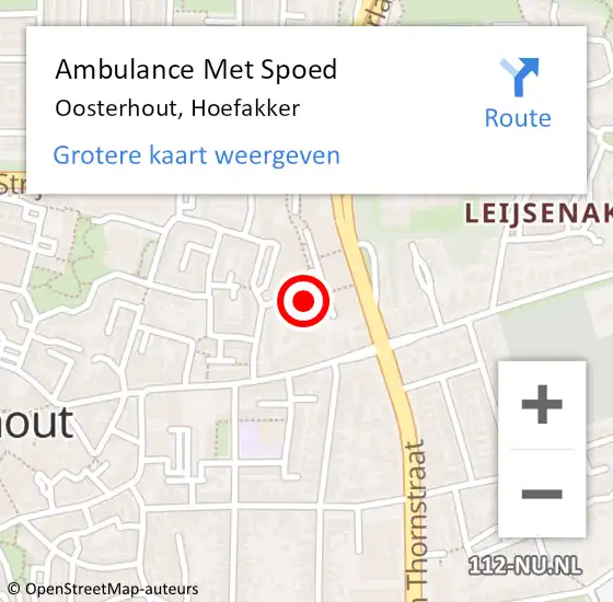 Locatie op kaart van de 112 melding: Ambulance Met Spoed Naar Oosterhout, Hoefakker op 25 augustus 2018 05:13