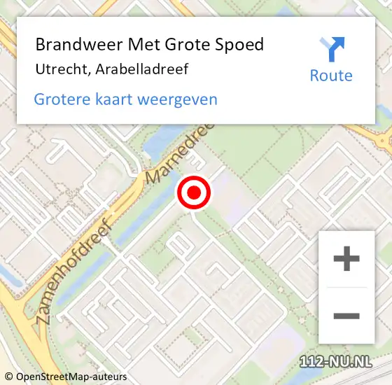 Locatie op kaart van de 112 melding: Brandweer Met Grote Spoed Naar Utrecht, Arabelladreef op 25 augustus 2018 05:14