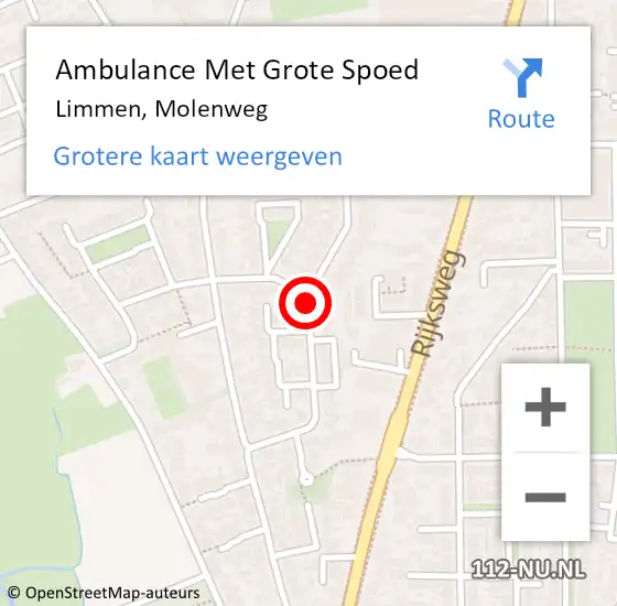 Locatie op kaart van de 112 melding: Ambulance Met Grote Spoed Naar Limmen, Molenweg op 25 augustus 2018 21:23