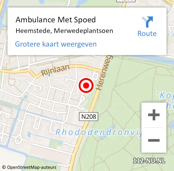 Locatie op kaart van de 112 melding: Ambulance Met Spoed Naar Heemstede, Merwedeplantsoen op 26 augustus 2018 04:07
