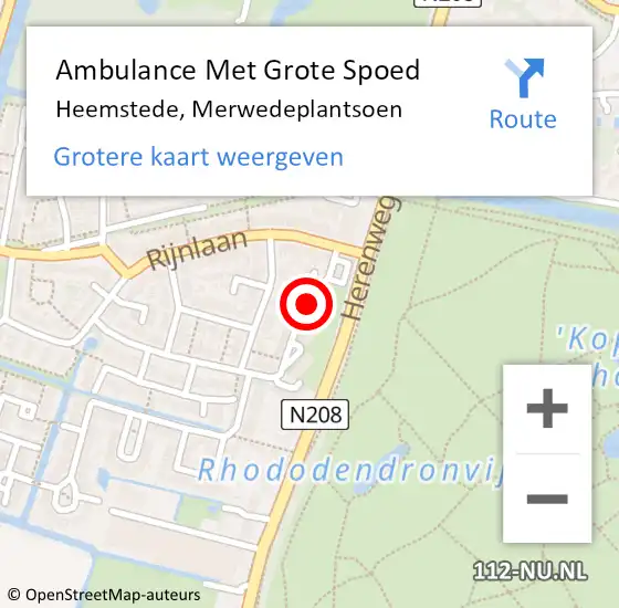 Locatie op kaart van de 112 melding: Ambulance Met Grote Spoed Naar Heemstede, Merwedeplantsoen op 26 augustus 2018 04:08