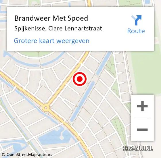 Locatie op kaart van de 112 melding: Brandweer Met Spoed Naar Spijkenisse, Clare Lennartstraat op 26 augustus 2018 04:58