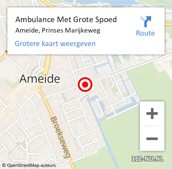 Locatie op kaart van de 112 melding: Ambulance Met Grote Spoed Naar Ameide, Prinses Marijkeweg op 26 augustus 2018 08:40