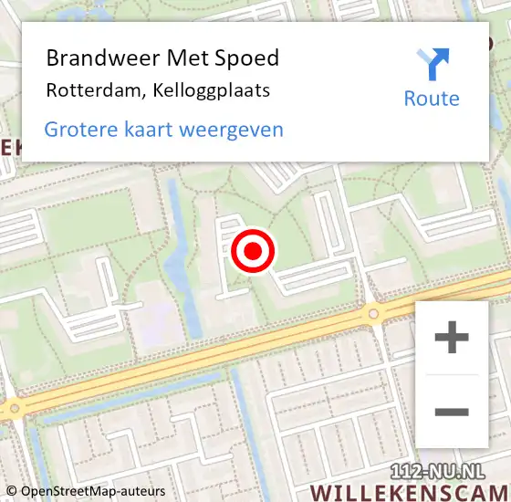 Locatie op kaart van de 112 melding: Brandweer Met Spoed Naar Rotterdam, Kelloggplaats op 26 augustus 2018 15:11