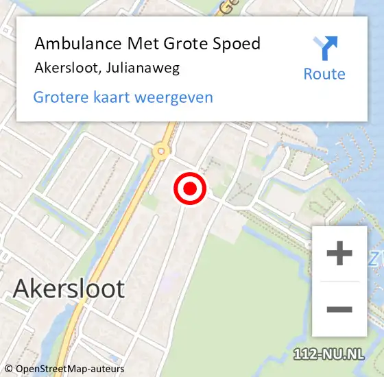 Locatie op kaart van de 112 melding: Ambulance Met Grote Spoed Naar Akersloot, Julianaweg op 26 augustus 2018 20:34