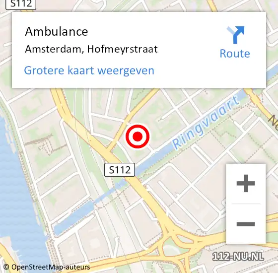 Locatie op kaart van de 112 melding: Ambulance Amsterdam, Hofmeyrstraat op 26 augustus 2018 23:38