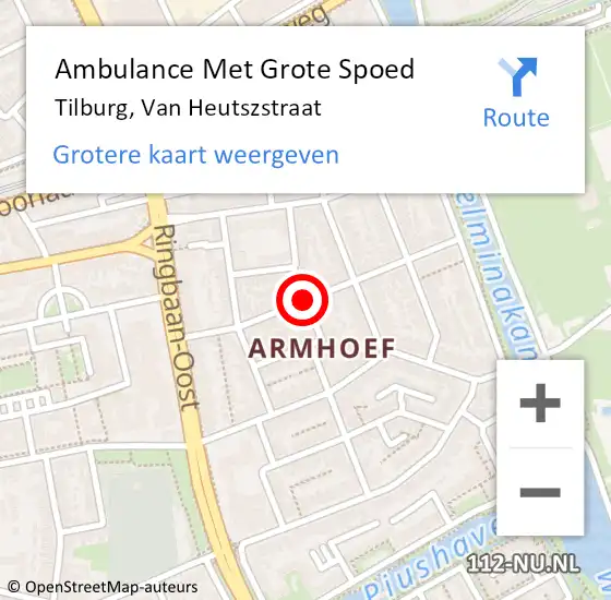 Locatie op kaart van de 112 melding: Ambulance Met Grote Spoed Naar Tilburg, Van Heutszstraat op 27 augustus 2018 03:35