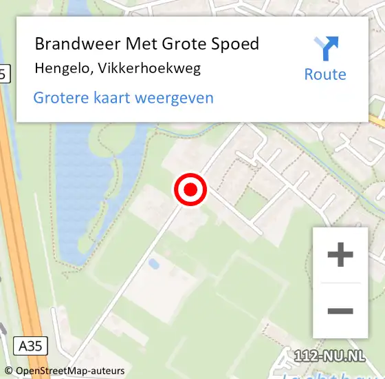 Locatie op kaart van de 112 melding: Brandweer Met Grote Spoed Naar Hengelo, Vikkerhoekweg op 27 augustus 2018 04:18