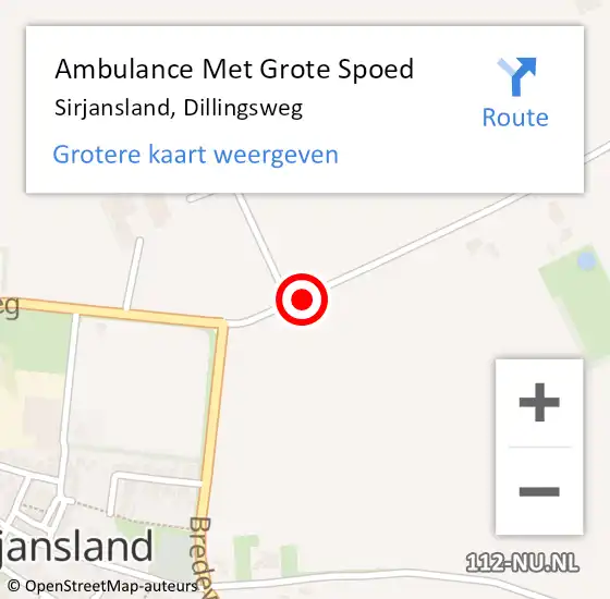 Locatie op kaart van de 112 melding: Ambulance Met Grote Spoed Naar Sirjansland, Dillingsweg op 27 augustus 2018 11:43