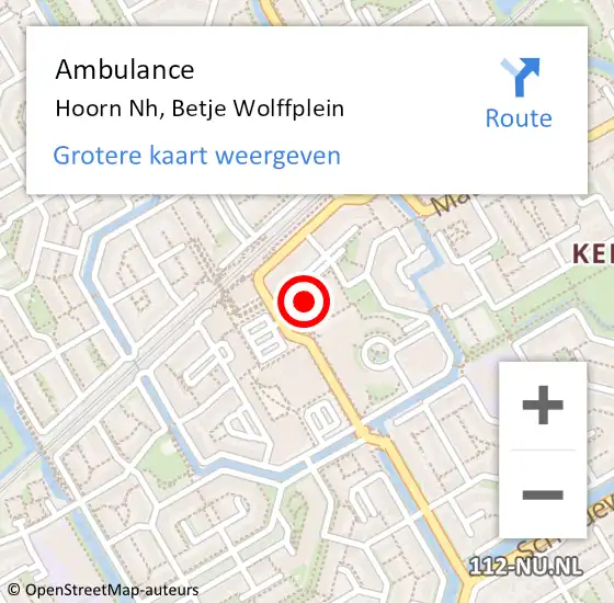 Locatie op kaart van de 112 melding: Ambulance Hoorn Nh, Betje Wolffplein op 27 augustus 2018 14:05