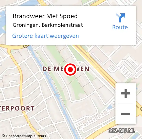 Locatie op kaart van de 112 melding: Brandweer Met Spoed Naar Groningen, Barkmolenstraat op 27 augustus 2018 16:10