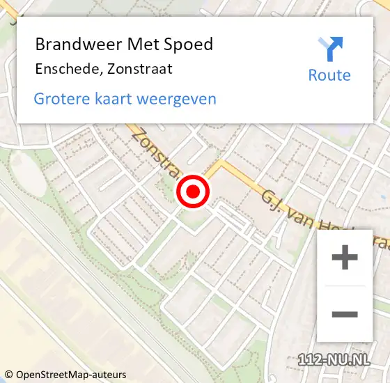 Locatie op kaart van de 112 melding: Brandweer Met Spoed Naar Enschede, Zonstraat op 27 augustus 2018 21:39