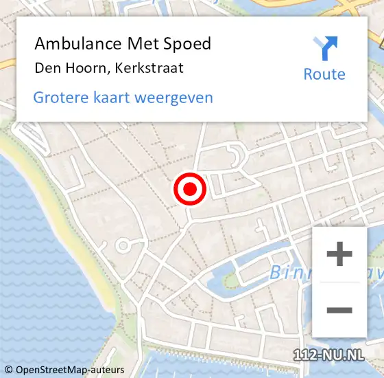 Locatie op kaart van de 112 melding: Ambulance Met Spoed Naar Den Hoorn, Kerkstraat op 28 augustus 2018 11:24