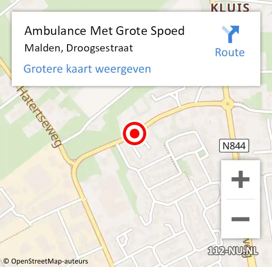 Locatie op kaart van de 112 melding: Ambulance Met Grote Spoed Naar Malden, Droogsestraat op 28 augustus 2018 12:49