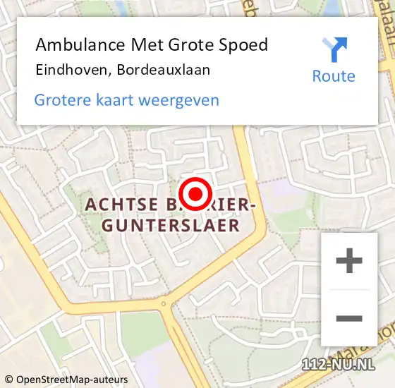 Locatie op kaart van de 112 melding: Ambulance Met Grote Spoed Naar Eindhoven, Bordeauxlaan op 28 augustus 2018 14:39